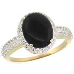 Natural 2.56 ctw Onyx & Diamond Engagement Ring 14K Yellow Gold - REF-39K7R