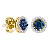0.25 CTW Blue Color Diamond Cluster Stud Screwback Earrings 14k Yellow Gold - REF-19K4W