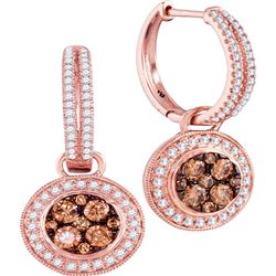 1.06 CTW Cognac-brown Color Diamond Circle Dangle Earrings 14KT Rose Gold - REF-112Y5X