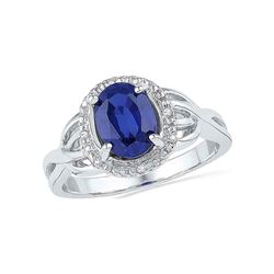 0.02 CTW Oval Created Blue Sapphire Solitaire Diamond Ring 10KT White Gold - REF-20X9Y