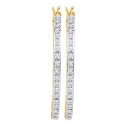 0.25 CTW Prong-set Diamond Slender Single Row Hoop Earrings 10KT Yellow Gold - REF-30K2W