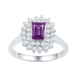 1.35 CTW Emerald Created Amethyst Solitaire Diamond Ring 10KT White Gold - REF-52X4Y