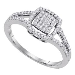 0.25 CTW Diamond Square Cluster Split-shank Ring 10KT White Gold - REF-25K4W