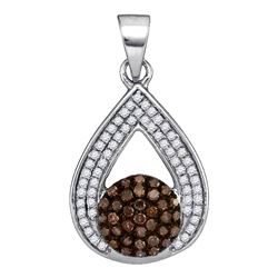 0.33 CTW Cognac-brown Color Diamond Teardrop Cluster Pendant 10KT White Gold - REF-22N4F