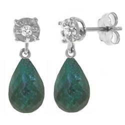 Genuine 17.66 ctw Green Sapphire Corundum & Diamond Earrings Jewelry 14KT White Gold - REF-37V4W