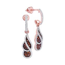 0.38 CTW Red Color Diamond Cluster Dangle Earrings 10KT Rose Gold - REF-37F5N