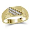 Image 1 : 0.08 CTW Mens Diamond Diagonal Row Flat Top Fashion Ring 10KT Yellow Gold - REF-18F2N