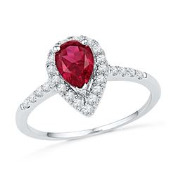 1.21 CTW Pear Created Ruby Solitaire Diamond  Ring 10KT White Gold - REF-34N4F