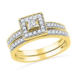 0.50 CTW Princess Diamond Square Halo Bridal Engagement Ring 10KT Yellow Gold - REF-47Y8X