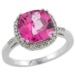 Natural 4.11 ctw Pink-topaz & Diamond Engagement Ring 10K White Gold - REF-34R3Z