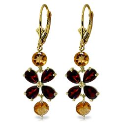 Genuine 5.32 ctw Garnet & Citrine Earrings Jewelry 14KT Yellow Gold - REF-50H3X