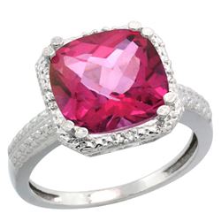 Natural 5.96 ctw Pink-topaz & Diamond Engagement Ring 10K White Gold - REF-32X4A