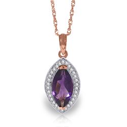 Genuine 1.80 ctw Amethyst & Diamond Necklace Jewelry 14KT Rose Gold - REF-61F6Z