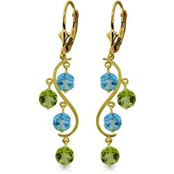 Genuine 4.94 ctw Blue Topaz & Peridot Earrings Jewelry 14KT Yellow Gold - REF-53F8Z