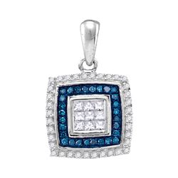 0.33 CTW Blue Color Diamond Square Pendant 10KT White Gold - REF-24W2K