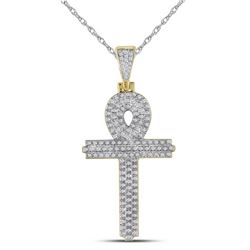 0.40 CTW Mens Diamond Ankh Cross Charm Pendant 10KT Yellow Gold - REF-41W9K