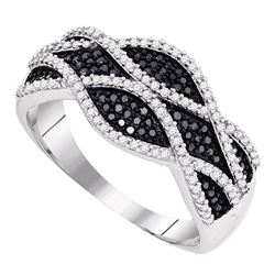 0.40 CTW Black Color Diamond Woven Ring 10KT White Gold - REF-49M5H