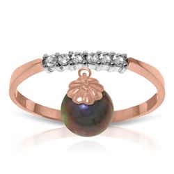 Genuine 2.1 ctw Black Pearl & Diamond Ring Jewelry 14KT Rose Gold - REF-33N7R