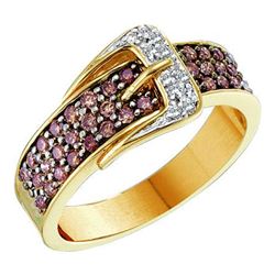 0.50 CTW Cognac-brown Color Diamond Belt Buckle Ring 14KT Yellow Gold - REF-55F5N