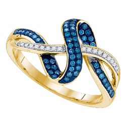 0.25 CTW Blue Color Diamond Ring 10KT Yellow Gold - REF-32W9K