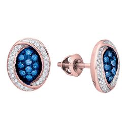 0.33 CTW Blue Color Diamond Oval Cluster Earrings 10KT Rose Gold - REF-30H2M