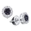 0.50 CTW Black Color Diamond Flower Screwback Stud Earrings 14k White Gold - REF-34F4N