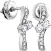 0.25 CTW Diamond 2-stone Hearts Together Stud Earrings 14KT White Gold - REF-30M2H