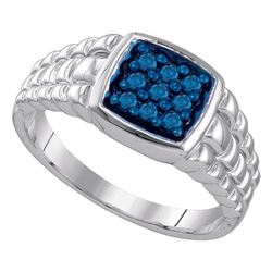 0.25 CTW Mens Masculine Blue-colored Diamond Square-shape Ring 10KT White Gold - REF-44N9F