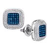Image 1 : 0.50 CTW Blue Color Diamond Square Cluster Earrings 10KT White Gold - REF-34K4W