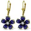 Genuine 4.43 ctw Sapphire & Diamond Earrings Jewelry 14KT Yellow Gold - REF-63P8H