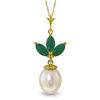 Genuine 4.75 ctw Emerald & Pearl Necklace Jewelry 14KT Yellow Gold - REF-26M2T