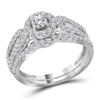 1 CTW Diamond Halo Split-shank Bridal Engagement Ring 14KT White Gold - REF-104H9M