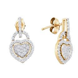 0.33 CTW Diamond Heart Dangle Earrings 10KT Yellow Gold - REF-30K2W