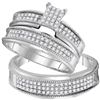 Image 1 : 0.75 CTW His & Hers Diamond Cluster Matching Bridal Ring 10KT White Gold - REF-59Y9X