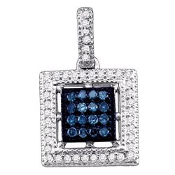 0.20 CTW Blue Color Diamond Square Cluster Pendant 10KT White Gold - REF-18N2F