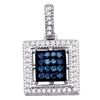 Image 1 : 0.20 CTW Blue Color Diamond Square Cluster Pendant 10KT White Gold - REF-18N2F