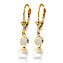 Genuine 5.17 ctw Opal & Pearl Earrings Jewelry 14KT Yellow Gold - REF-36R5P