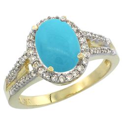 Natural 2.72 ctw turquoise & Diamond Engagement Ring 10K Yellow Gold - REF-51N6G