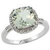 Image 1 : Natural 4.11 ctw Green-amethyst & Diamond Engagement Ring 14K White Gold - REF-44M2H
