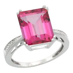 Natural 5.42 ctw Pink-topaz & Diamond Engagement Ring 14K White Gold - REF-61V9F