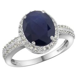 Natural 2.56 ctw Blue-sapphire & Diamond Engagement Ring 14K White Gold - REF-102V7F