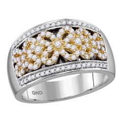 0.53 CTW Diamond Flower Double Row Ring 14KT Two-tone Gold - REF-97X4Y