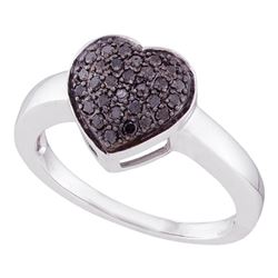 0.25 CTW Black Color Diamond Heart Cluster Ring 10KT White Gold - REF-19K4W