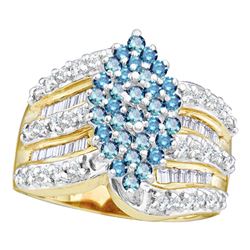 1.02 CTW Blue Color Diamond Oval Cluster Ring 10KT Yellow Gold - REF-64N4F