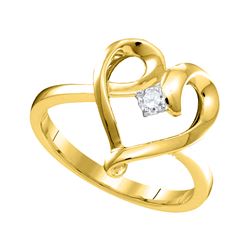 0.05 CTW Diamond Heart Love Promise Bridal Ring 10KT Yellow Gold - REF-14F9N