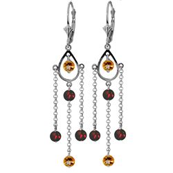 Genuine 3 ctw Citrine & Garnet Earrings Jewelry 14KT White Gold - REF-48A9K