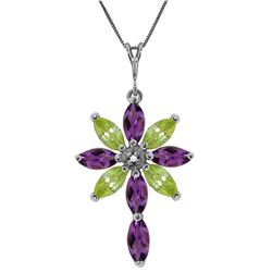 Genuine 2.0 ctw Amethyst, Peridot & Diamond Necklace Jewelry 14KT White Gold - REF-47V4W