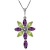 Image 1 : Genuine 2.0 ctw Amethyst, Peridot & Diamond Necklace Jewelry 14KT White Gold - REF-47V4W