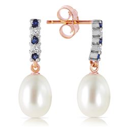 Genuine 8.3 ctw Sapphire, Pearl & Diamond Earrings Jewelry 14KT Rose Gold - REF-28W8Y