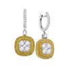 Image 1 : 2.2 CTW Yellow Diamond Square Cluster Dangle Earrings 18KT White Gold - REF-337W4K